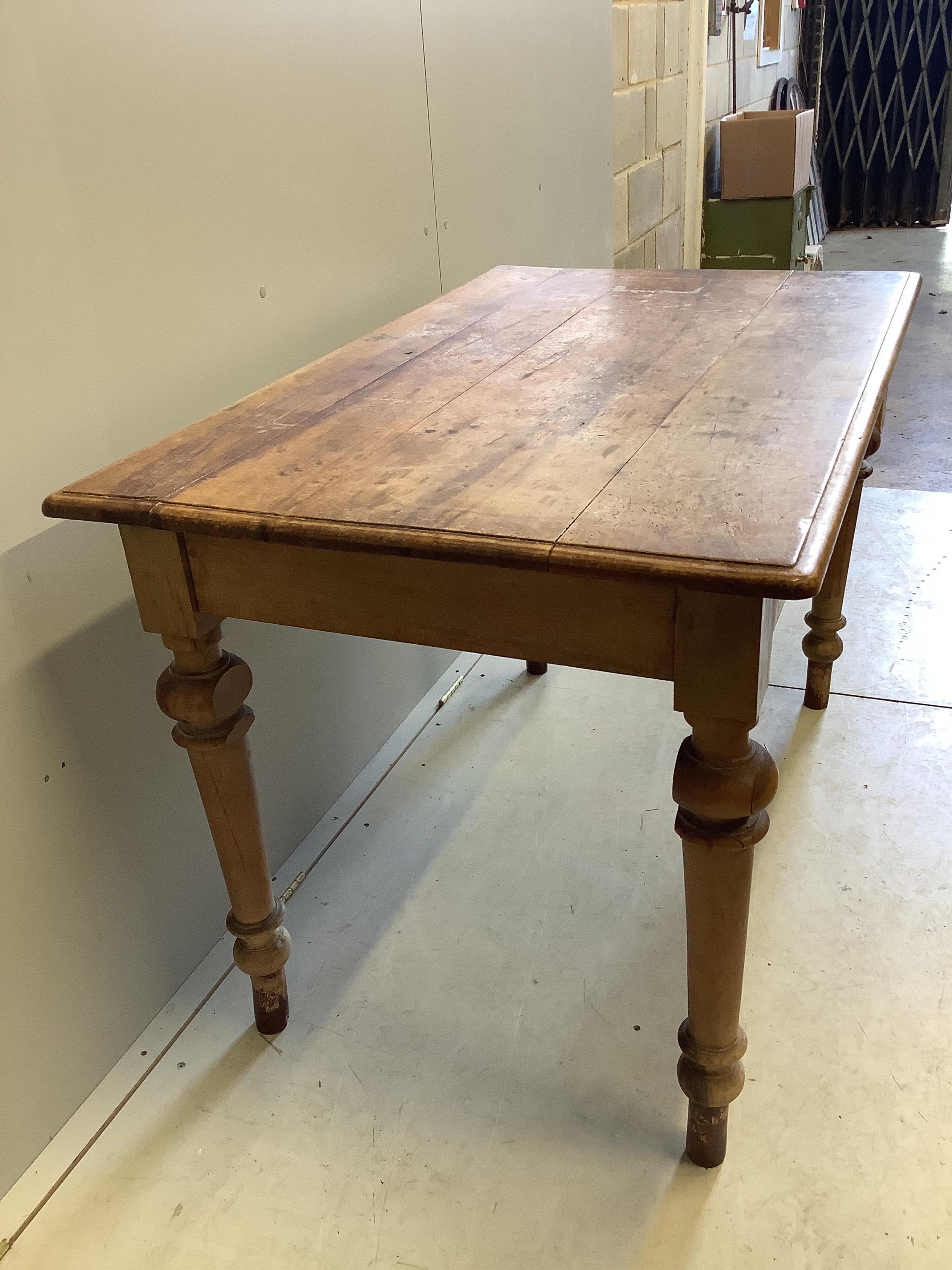 A 19th century French kitchen table with a single drawer, width 127cm, depth 77cm, height 81cm. Condition - fair